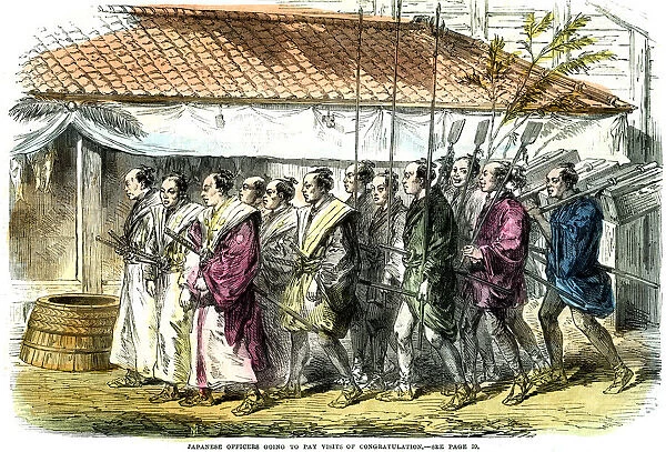 Japanese officers going to pay visits of congratulation, Japan, 1865
