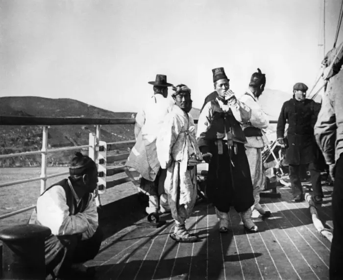 Framed Print : Japanese officials on board a ship, Korea, 1900 Framed Print : Japanese officials on board a ship, Korea, 1900