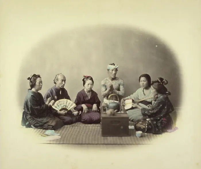 Framed Print : Japanese Singers, about 1868. Creator: Felice Beato Framed Print : Japanese Singers, about 1868. Creator: Felice Beato
