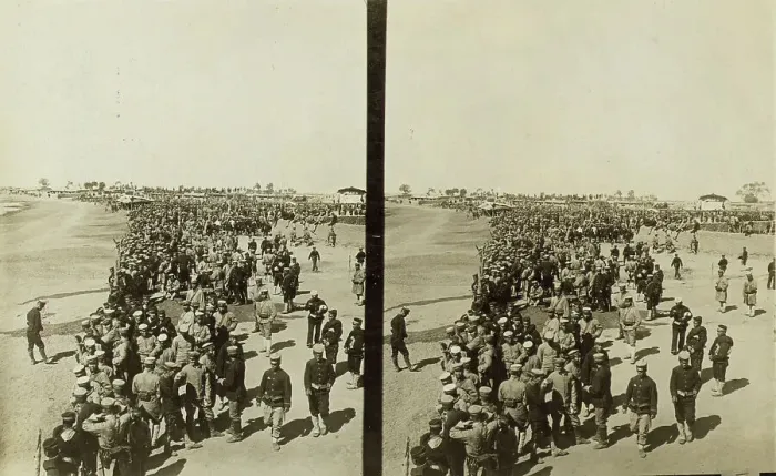 Framed Print : Japanese soldiers on a beach in Manchuria, c1905. Creator: Underwood & Underwood. Japanese soldiers on a beach in Manchuria, c1905. Creator: Underwood & Underwood