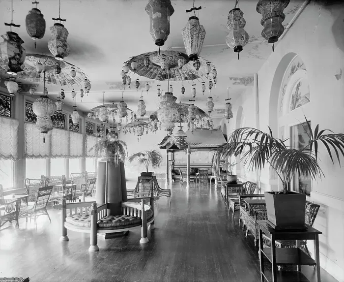 Framed Print : Japanese sun parlor, the Homestead, Hot Springs, Va. between 1900 and 1910. Creator: Unknown Framed Print : Japanese sun parlor, the Homestead, Hot Springs, Va. between 1900 and 1910. Creator: Unknown