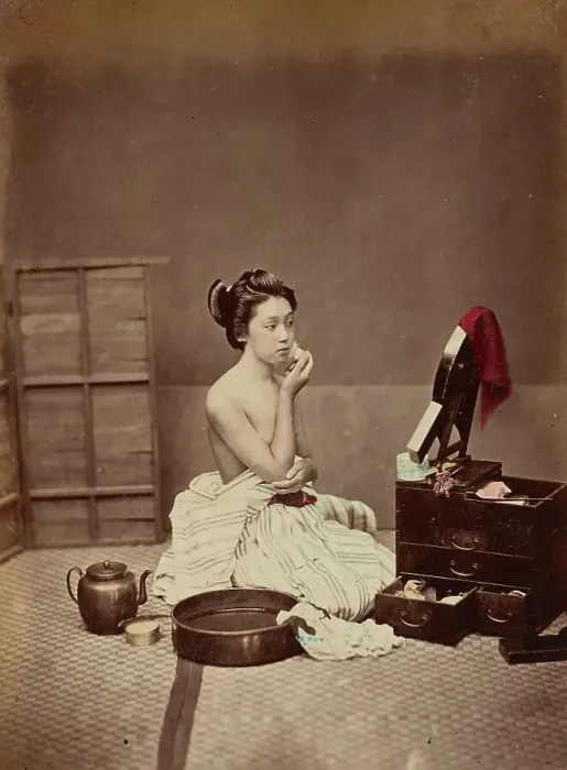 Framed Print : Japanese Toilet, c. 1890. Creator: Kimbei, Kusakabe (1841-1932) Framed Print : Japanese Toilet, c. 1890. Creator: Kimbei, Kusakabe (1841-1932)
