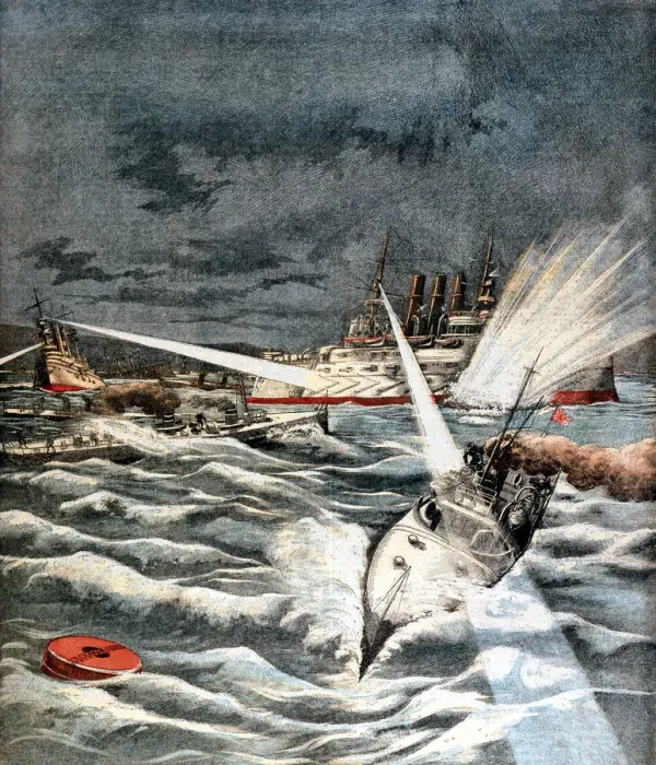 Framed Print : Japanese torpedo boats making surprise attack, Russo-Japanese War, 1904 Framed Print : Japanese torpedo boats making surprise attack, Russo-Japanese War, 1904