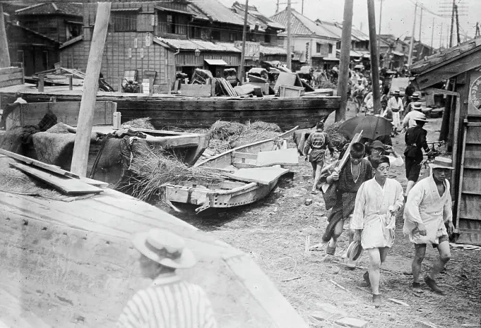 Framed Print : Japanese typhoon-boats washed a mile inland at Tokyo, (1911?). Creator: Bain News Service Framed Print : Japanese typhoon-boats washed a mile inland at Tokyo, (1911?). Creator: Bain News Service