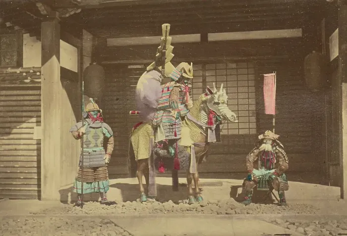 Framed Print : Three Japanese warriors, 1868-1880. Creator: Felice Beato Framed Print : Three Japanese warriors, 1868-1880. Creator: Felice Beato