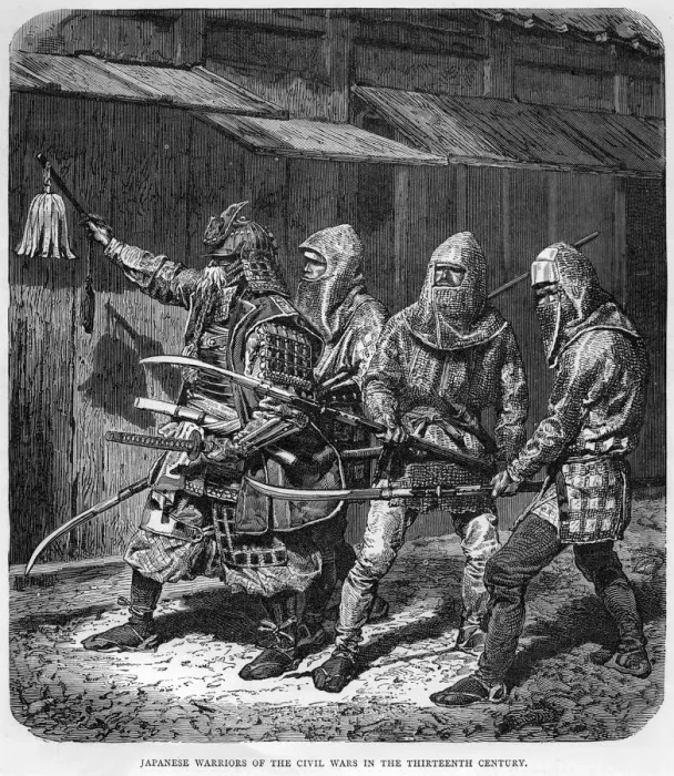 Framed Print : Japanese warriors of the civil wars in the thirteenth century, c1875 Framed Print : Japanese warriors of the civil wars in the thirteenth century, c1875