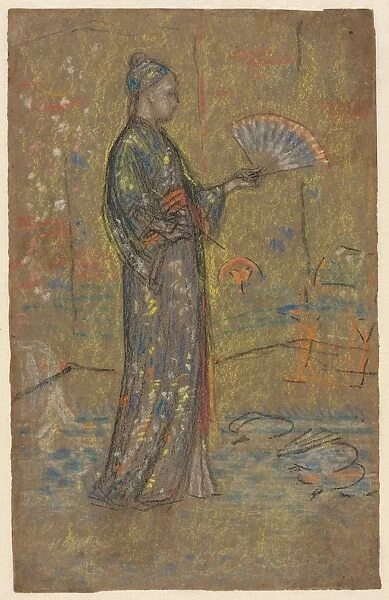 Japanese Woman Painting a Fan (recto); Standing Woman Holding Up Her Dress (verso), c