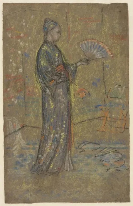 Framed Print : Japanese Woman Painting a Fan (recto), c. 1872. Creator: James McNeill Whistler (American Framed Print : Japanese Woman Painting a Fan (recto), c. 1872. Creator: James McNeill Whistler (American