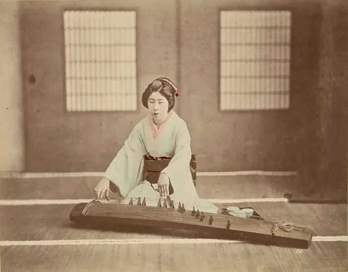 Framed Print : Japanese Woman Playing a Koto, 1865-1875. Creator: Unknown Framed Print : Japanese Woman Playing a Koto, 1865-1875. Creator: Unknown