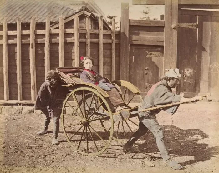 Framed Print : [Japanese Woman Posing in a Carriage], 1870s. Creator: Unknown