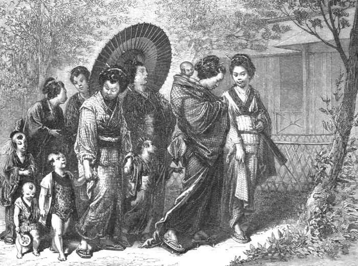 Framed Print : Japanese women going on a visit; A European Sojourn in Japan, 1875. Creator: Unknown Framed Print : Japanese women going on a visit; A European Sojourn in Japan, 1875. Creator: Unknown
