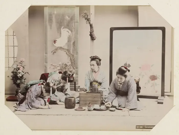 Framed Print : Japanese women during tea ceremony, Between 1870 and 1890. Creator: Anonymous Framed Print : Japanese women during tea ceremony, Between 1870 and 1890. Creator: Anonymous