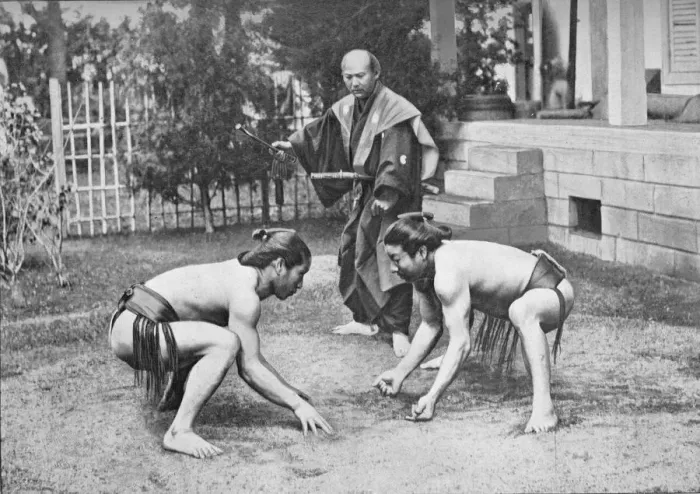 Framed Print : Japanese Wrestlers Ready for a Go, c1902, (1903) Framed Print : Japanese Wrestlers Ready for a Go, c1902, (1903)