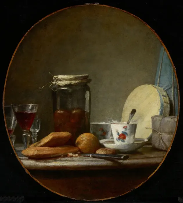 Framed Print : Jar of Apricots, 1758. Artist: Chardin, Jean-Baptiste Simeon (1699-1779) Framed Print : Jar of Apricots, 1758. Artist: Chardin, Jean-Baptiste Simeon (1699-1779)