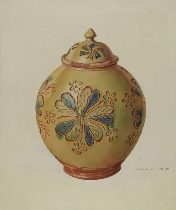 Framed Print : Jar with Cover, 1935 / 1942. Creator: Charlotte Angus Framed Print : Jar with Cover, 1935 / 1942. Creator: Charlotte Angus