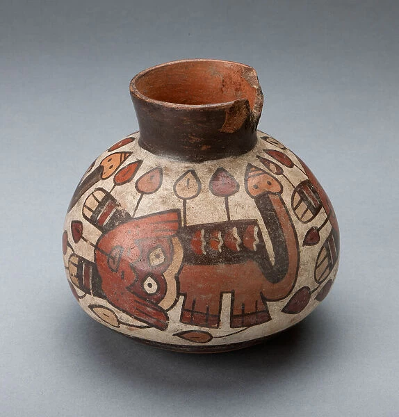Jar Depicting a Feline with Vegetal Motifs Emerging from its Body, 180 B. C.  /  A. D. 500