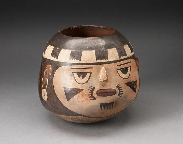 Jar in the Form of a Abstract Human Face with Modeled Facial Features, 180 B.C. / A.D. 500