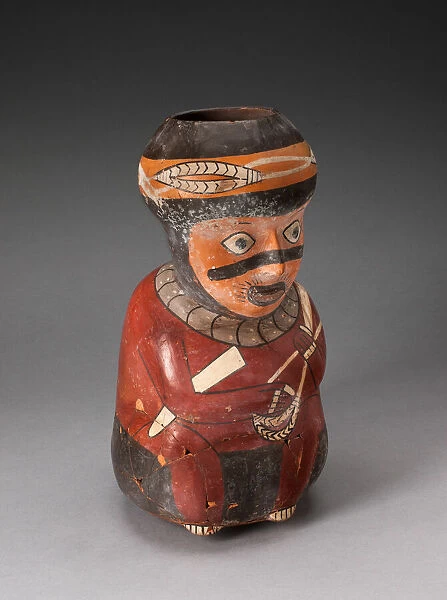 Jar in the Form of a Seated Warrior Holding a Sling and Club, 180 B. C.  /  A. D. 500