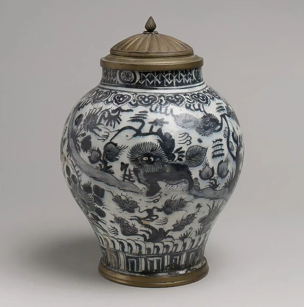 Jar with Lion and Landscape Elements, Iran, first half 18th century. Creator: Unknown