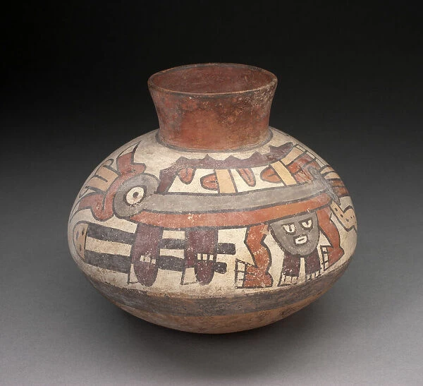 Jar with Narrowed Neck Depciting Anthropomorphic Insect with Trophy Head, 180 B. C.  /  A. D