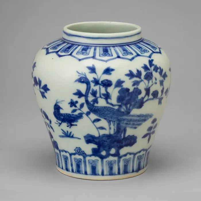 Framed Print : Jar with Peacocks, Garden Rock, and Foliage, Ming dynasty Framed Print : Jar with Peacocks, Garden Rock, and Foliage, Ming dynasty