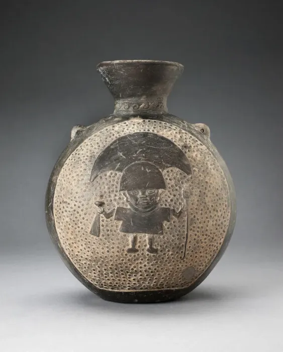 Framed Print : Jar with Relief of Standing Figure with Crescent Headdress, Holding Ritual Objects, A. D Framed Print : Jar with Relief of Standing Figure with Crescent Headdress, Holding Ritual Objects, A. D