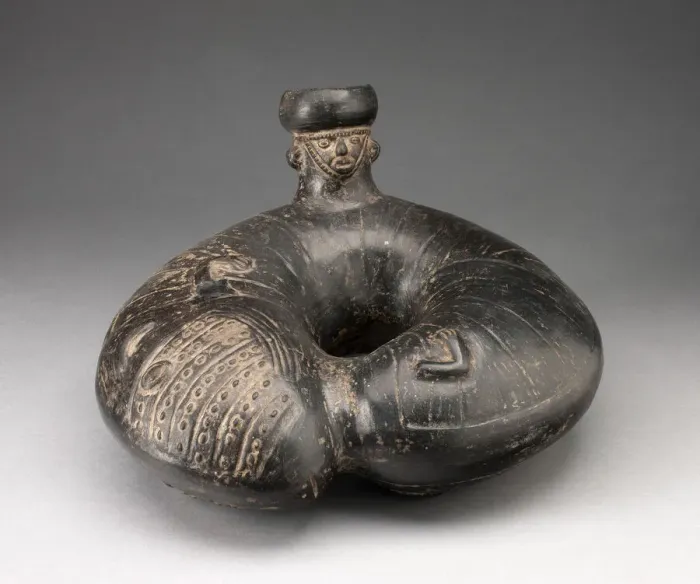 Framed Print : Jar Shaped like an Curling Insect with Single Spout in the Form of a Human Head, A. D Framed Print : Jar Shaped like an Curling Insect with Single Spout in the Form of a Human Head, A. D