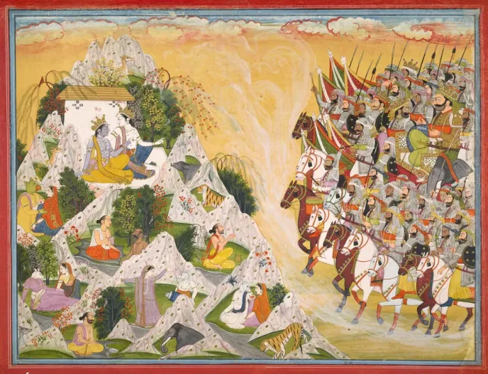 Framed Print : Jarasandhas army advances toward Krishna and Balarama, folio from a Mahabharata, ca Framed Print : Jarasandhas army advances toward Krishna and Balarama, folio from a Mahabharata, ca