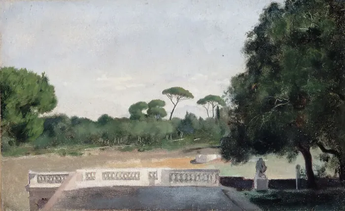 Framed Print : Jardins de la Villa Borghèse vus depuis la Villa Médicis à Rome, c.1859 — 1860. Creator: Jean Jacques Henner Framed Print : Jardins de la Villa Borghèse vus depuis la Villa Médicis à Rome, c.1859 — 1860. Creator: Jean Jacques Henner