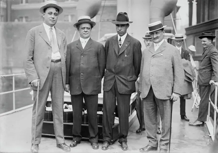 Framed Print : Jas. J. Brady, Ury Woodson, B. Sullivan, B.F. Mitchell, 1913. Creator: Bain News Service Framed Print : Jas. J. Brady, Ury Woodson, B. Sullivan, B.F. Mitchell, 1913. Creator: Bain News Service