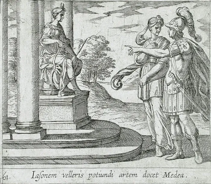 Framed Print : Jason Promises His Hand to Medea, published 1606. Creators: Antonio Tempesta, Wilhelm Janson Framed Print : Jason Promises His Hand to Medea, published 1606. Creators: Antonio Tempesta, Wilhelm Janson