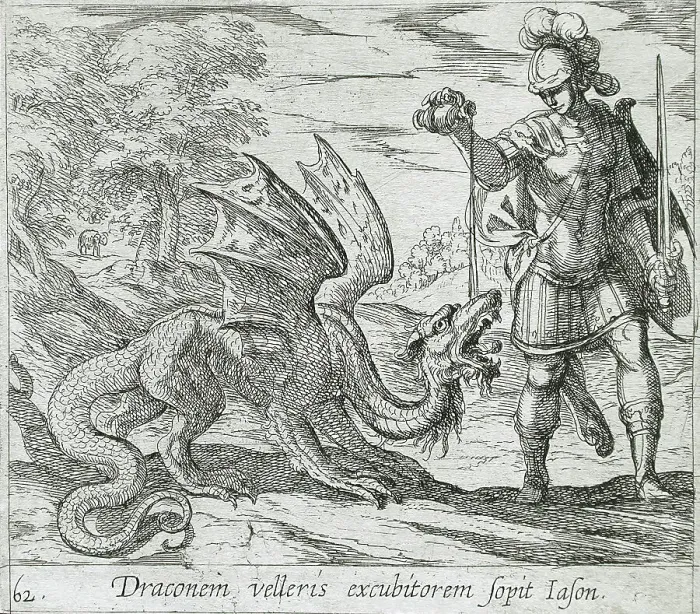 Framed Print : Jason Putting the Dragon to Sleep, published 1606. Creators: Antonio Tempesta, Wilhelm Janson Framed Print : Jason Putting the Dragon to Sleep, published 1606. Creators: Antonio Tempesta, Wilhelm Janson