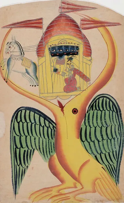 Framed Print : Jatayu's Attempt to Foil Sita's Abduction, Folio from a Vaidehisha Vilasa... between 1875 and 1900. Creator: Unknown Framed Print : Jatayu's Attempt to Foil Sita's Abduction, Folio from a Vaidehisha Vilasa... between 1875 and 1900. Creator: Unknown