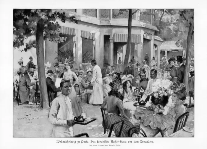 Framed Print : Javanese coffee house, Trocadero, Paris World Exposition, 1889, (1900). Artist: Ewald Thiel Framed Print : Javanese coffee house, Trocadero, Paris World Exposition, 1889, (1900). Artist: Ewald Thiel