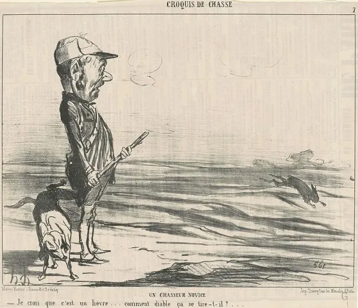 Framed Print : Je crois que c'est un lièvre... 19th century. Creator: Honore Daumier Framed Print : Je crois que c'est un lièvre... 19th century. Creator: Honore Daumier