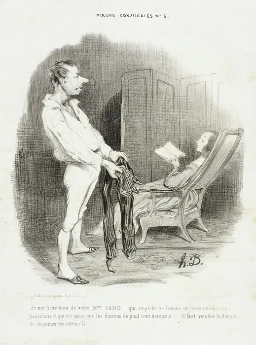 Framed Print : Je me fiche bien de vôtre Mme. Sand... 1839. Creator: Honore Daumier Framed Print : Je me fiche bien de vôtre Mme. Sand... 1839. Creator: Honore Daumier