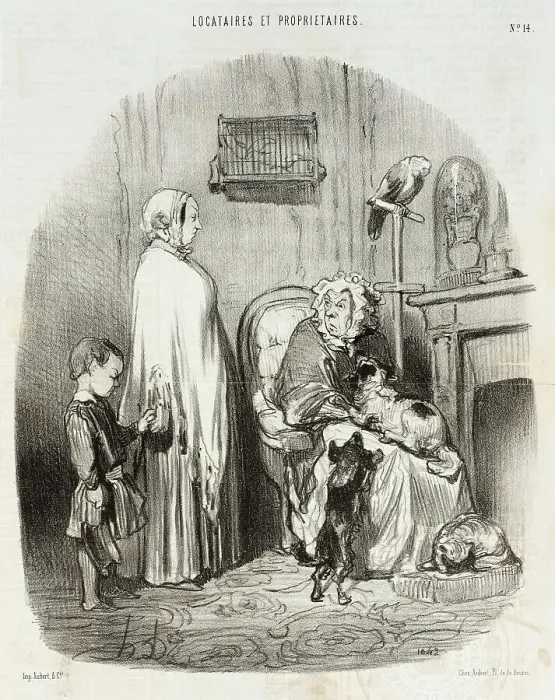 Framed Print : Je ne loue pas aux gens qui ont des enfants!... 1847. Creator: Honore Daumier Framed Print : Je ne loue pas aux gens qui ont des enfants!... 1847. Creator: Honore Daumier