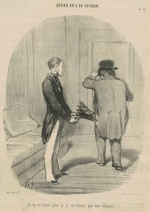 Framed Print : Je ne m'étonne plus si je ne voyais pas mon chapeau... 19th century. Creator: Honore Daumier Framed Print : Je ne m'étonne plus si je ne voyais pas mon chapeau... 19th century. Creator: Honore Daumier