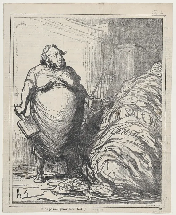 Framed Print : Je ne pourrai jamais laver tout ca, 1872. Creator: Honore Daumier Framed Print : Je ne pourrai jamais laver tout ca, 1872. Creator: Honore Daumier