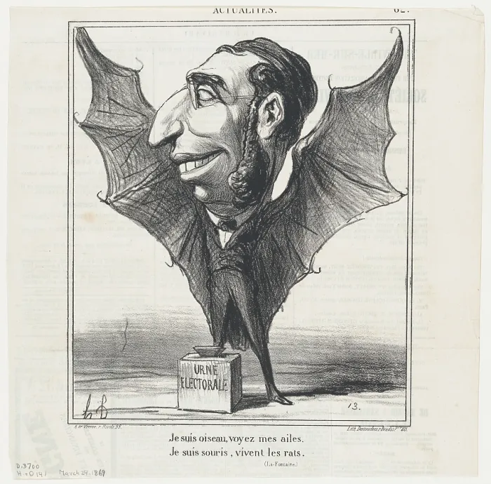 Framed Print : Je suis oiseau, voyez mes ailes, 1869. Creator: Honore Daumier Framed Print : Je suis oiseau, voyez mes ailes, 1869. Creator: Honore Daumier