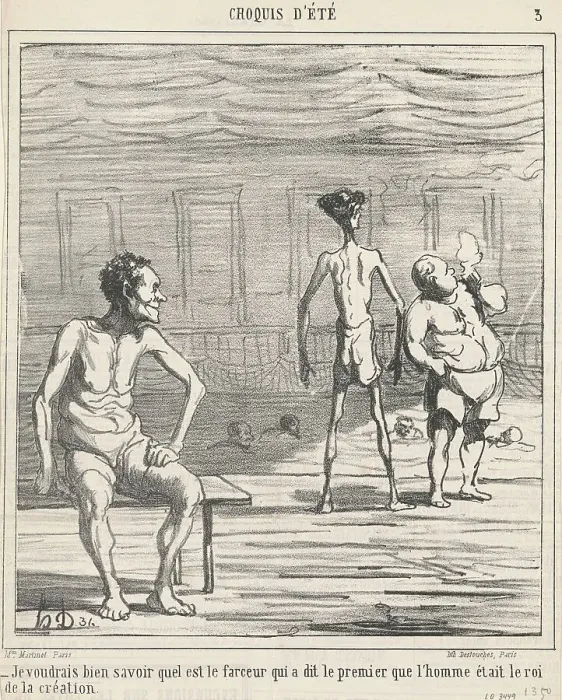 Framed Print : Je voudrais bien savoir quel est... 19th century. Creator: Honore Daumier Framed Print : Je voudrais bien savoir quel est... 19th century. Creator: Honore Daumier