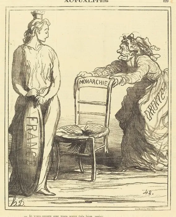 Framed Print : Je vous assure que vous serez très bien assise, 1871. Creator: Honore Daumier Framed Print : Je vous assure que vous serez très bien assise, 1871. Creator: Honore Daumier