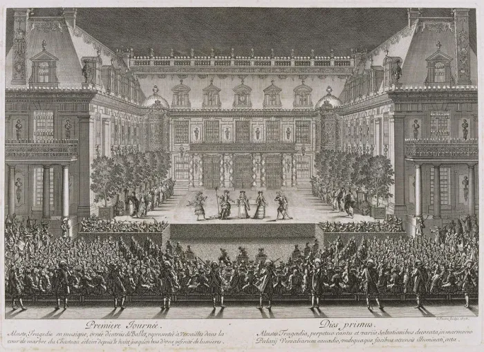 Framed Print : Jean-Baptiste Lullys opera Alceste being performed in the marble courtyard at the Palace of Versail Artist: Le Pautre, Jean (1618-1682) Framed Print : Jean-Baptiste Lullys opera Alceste being performed in the marble courtyard at the Palace of Versail Artist: Le Pautre, Jean (1618-1682)