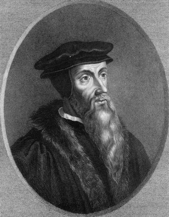 Framed Print : Jean Calvin, 16th century French theologian, (1836). Artist: Thomas Woolnoth Framed Print : Jean Calvin, 16th century French theologian, (1836). Artist: Thomas Woolnoth