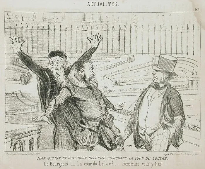 Framed Print : Jean Goujon et Philibert Delorme cherchant la cour du Louvre, 1851. Creator: Honore Daumier Framed Print : Jean Goujon et Philibert Delorme cherchant la cour du Louvre, 1851. Creator: Honore Daumier