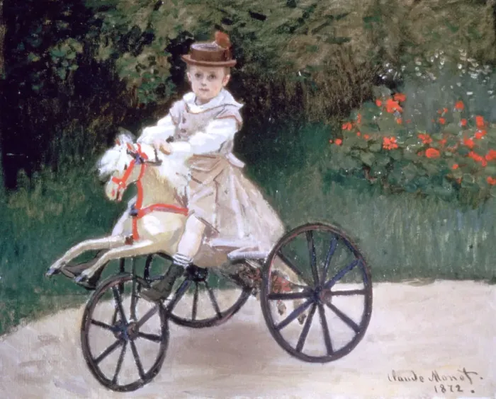 Framed Print : Jean Monet on a mechanical horse, 1872. Artist: Claude Monet Framed Print : Jean Monet on a mechanical horse, 1872. Artist: Claude Monet