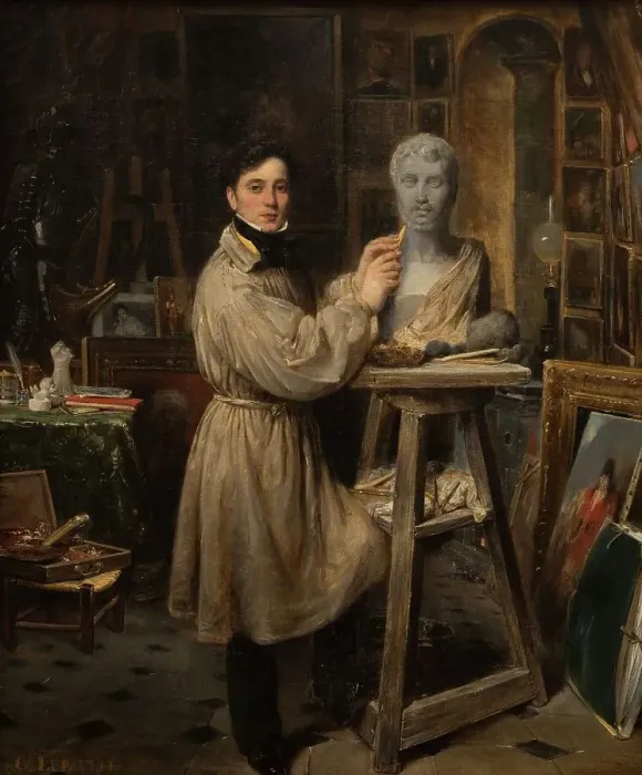 Framed Print : Jean-Pierre Dantan (1800-1869), in his studio, modelling the bust of Lepaulle, c1835. Creator: Francois-Gabriel-Guillaume Lepaulle Framed Print : Jean-Pierre Dantan (1800-1869), in his studio, modelling the bust of Lepaulle, c1835. Creator: Francois-Gabriel-Guillaume Lepaulle