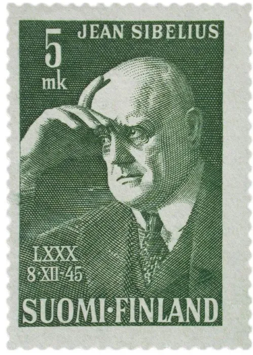 Framed Print : Jean Sibelius (postage stamp), 1945. Artist: Anonymous Framed Print : Jean Sibelius (postage stamp), 1945. Artist: Anonymous