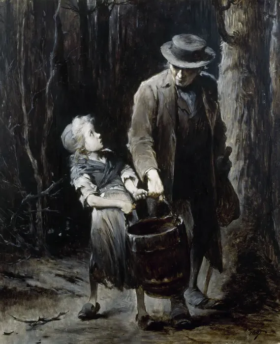 Framed Print : Jean Valjean and Cosette, between 1879 and 1882. Creator: Henry Jules Jean Geoffroy