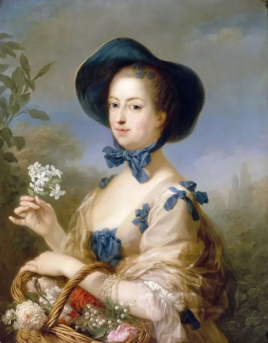 Framed Print : Jeanne-Antoinette Poisson, marquise de Pompadour (Belle Jardiniere). Artist: Van Loo, Carle (1705-1765) Framed Print : Jeanne-Antoinette Poisson, marquise de Pompadour (Belle Jardiniere). Artist: Van Loo, Carle (1705-1765)